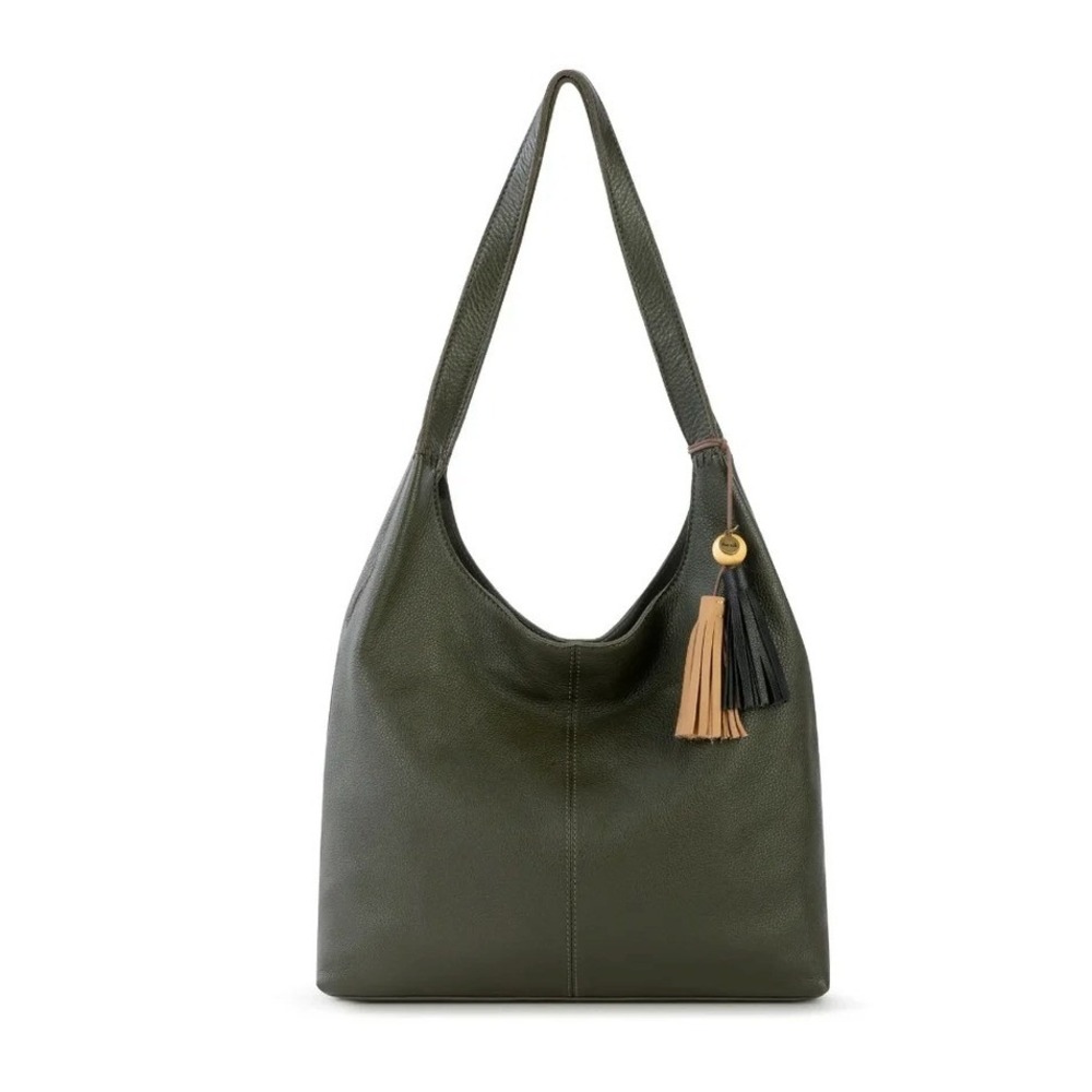The Sak Huntley Leather Hobo Bag Moss Green Pebbled Shoulder Purse 108506 NEW
